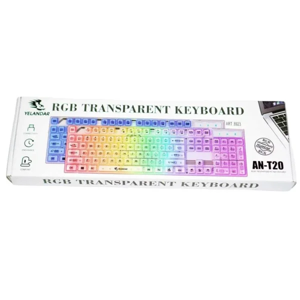 Проводная мембранная клавиатура Yelandar AN-T20 с RGB-подсветкой, 104 клавиши, белая