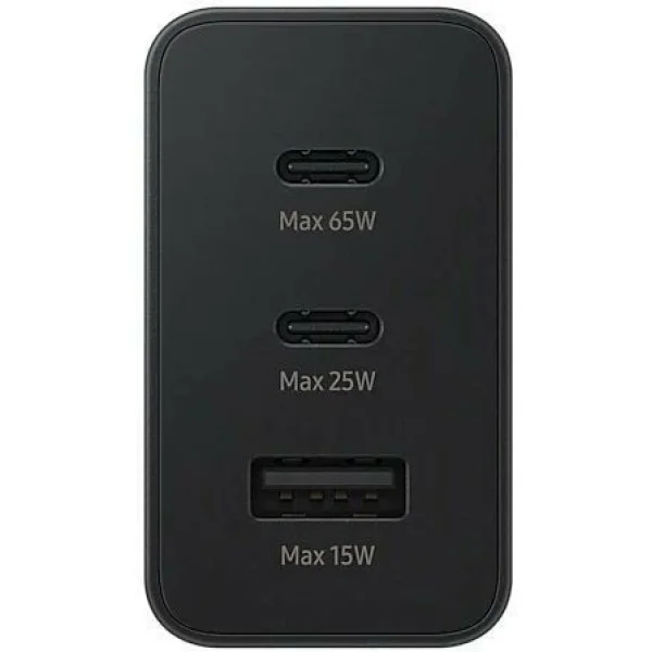 Сетевое зарядное устройство 65W Trio с 2 Type-C и USB-A, поддержка быстрой зарядки PD 3.0 / SFC / AFC, черное