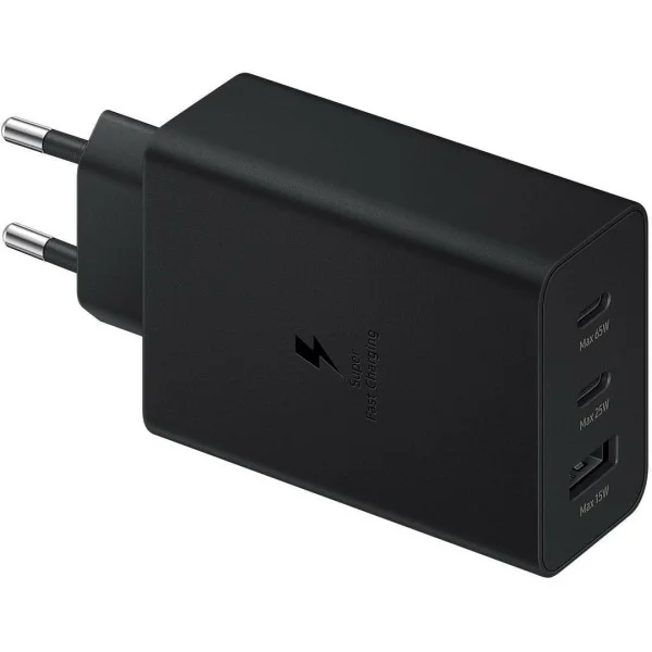 Сетевое зарядное устройство 65W Trio с 2 Type-C и USB-A, поддержка быстрой зарядки PD 3.0 / SFC / AFC, черное