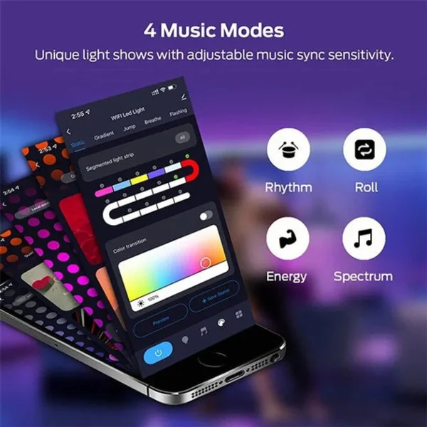 Умная Wi-Fi неоновая светодиодная лента Gosund RTS0046 5 м RGB с пультом и управлением через приложение