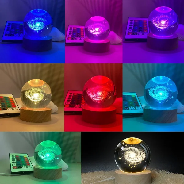 Хрустальный шар с LED подсветкой 3D Млечный путь, ночник с RGB эффектом и деревянной подставкой