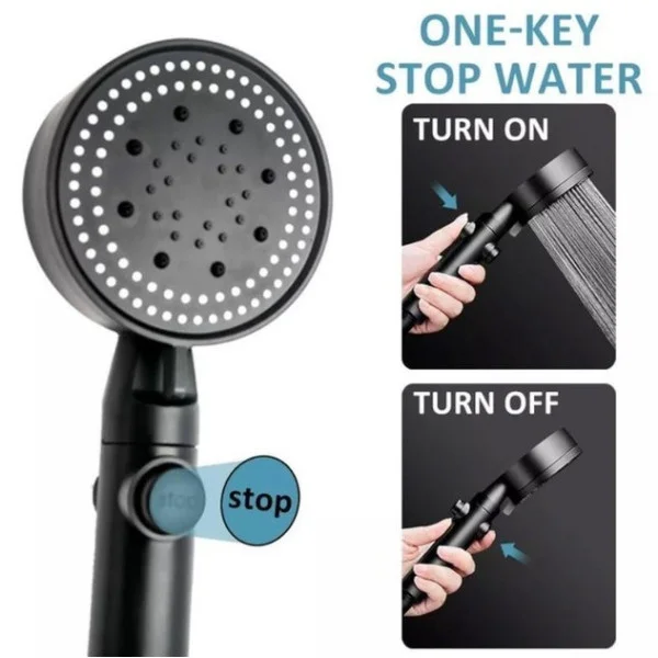 Насадка для душа Shower Set черная с держателем и шлангом, душевой комплект 4 режима