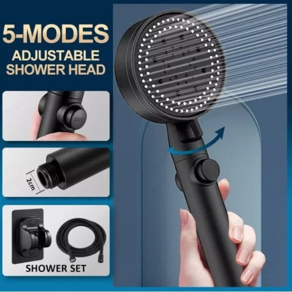 Насадка для душа Shower Set черная с держателем и шлангом, душевой комплект 4 режима