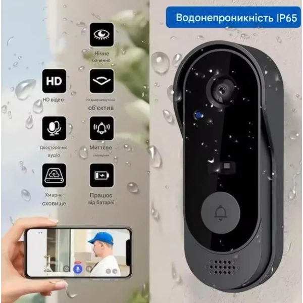 Беспроводной видеозвонок с камерой и ночным видением Tuya Smart Life Doorbell, Wi-Fi, двухсторонняя связь