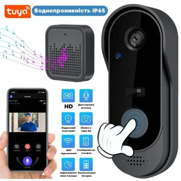 Беспроводной видеозвонок с камерой и ночным видением Tuya Smart Life Doorbell, Wi-Fi, двухсторонняя связь