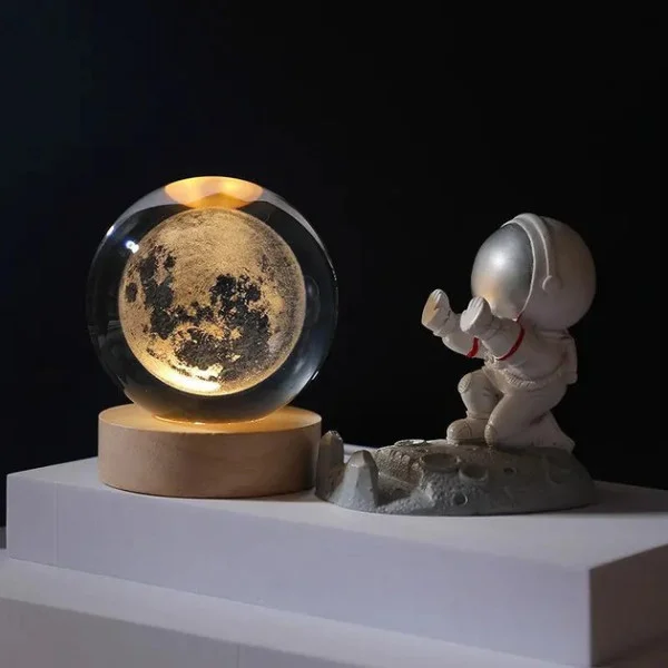 Светильник Луна 3D с LED подсветкой и USB, декоративный ночник на деревянной подставке