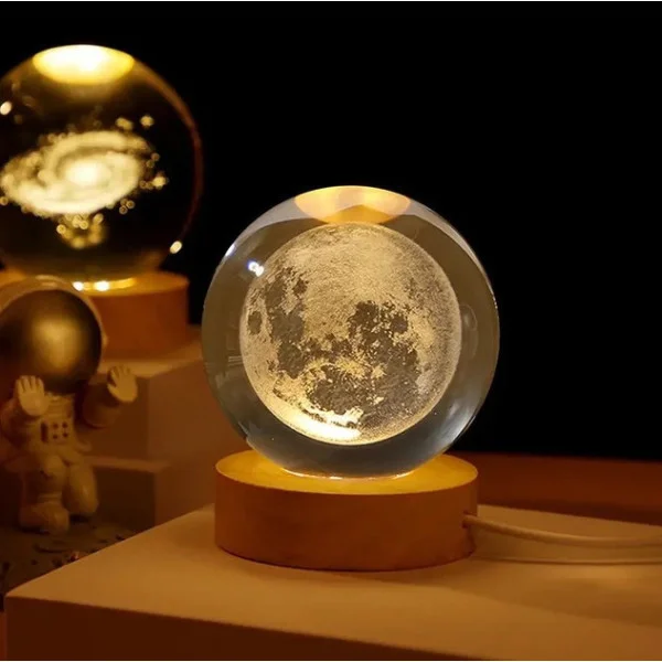 Светильник Луна 3D с LED подсветкой и USB, декоративный ночник на деревянной подставке