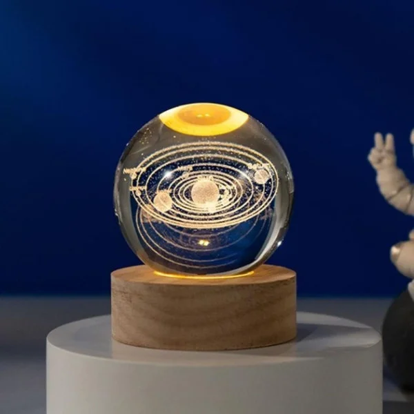 Ночник-шар 3D «Солнечная система» из хрусталя с USB и мягкой теплой подсветкой