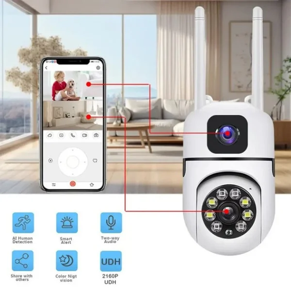 Поворотная уличная Wi-Fi камера Dual Lens E10 8MP 4K с ночным видением и двусторонней связью