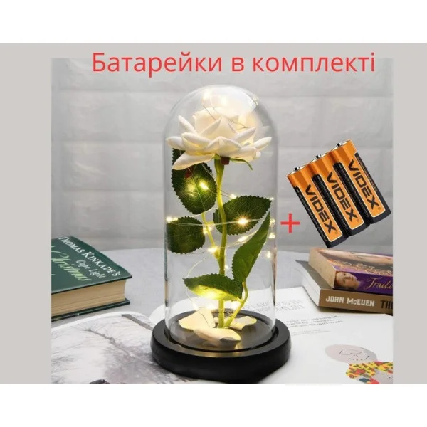 Светодиодный LED ночник «Роза в стеклянной колбе» белая/  декоративная лампа на батарейках