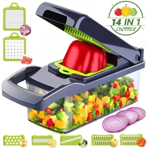 Многофункциональный кухонный комбайн Veggie Slicer 14в1 с контейнером и 7 сменными лезвиями