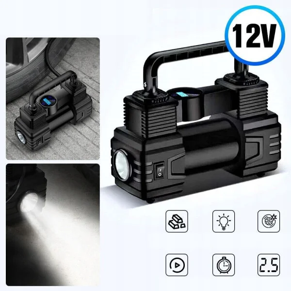 Портативный автомобильный компрессор Air Pump XL-1025 12V с цифровым дисплеем и LED-фонариком