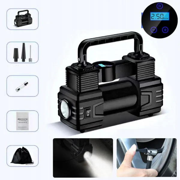 Портативный автомобильный компрессор Air Pump XL-1025 12V с цифровым дисплеем и LED-фонариком