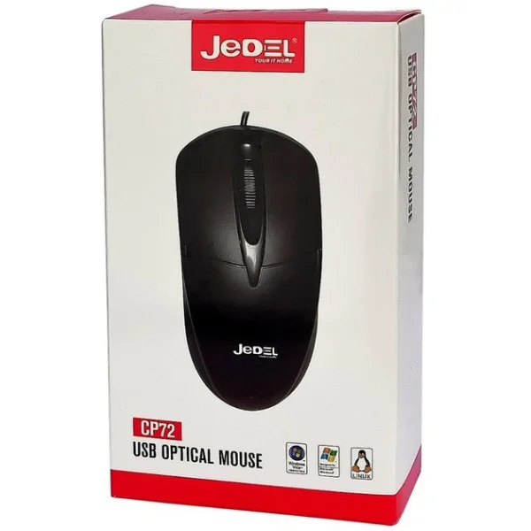Компьютерная мышь Jedel CP72 с USB, оптический сенсор 1000 DPI, черная, длина кабеля 1.35 м