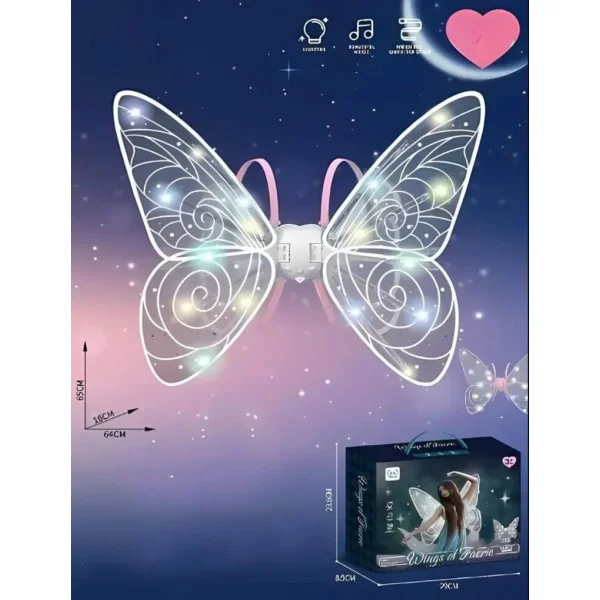 Крылья феи с подсветкой и музыкой Wings of Fairy 840, регулируемые, размах 64 см
