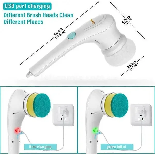 Аккумуляторная щётка для мытья посуды Electric Cleaning Brush с USB и вращающимися насадками