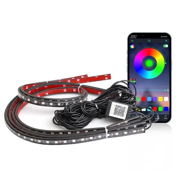 Светодиодная RGB подсветка для авто с Bluetooth и музыкальным режимом, комплект 4 ленты