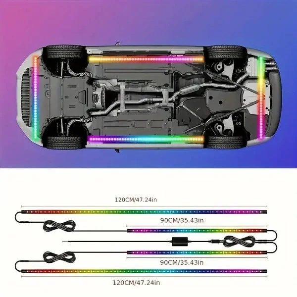 Светодиодная RGB подсветка для авто с Bluetooth и музыкальным режимом, комплект 4 ленты