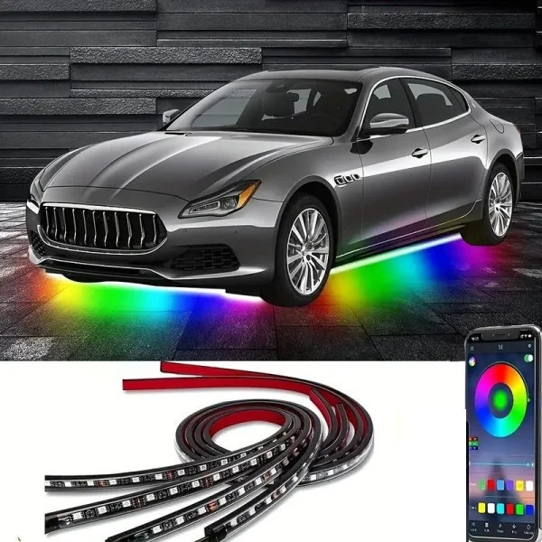 Светодиодная RGB подсветка для авто с Bluetooth и музыкальным режимом, комплект 4 ленты