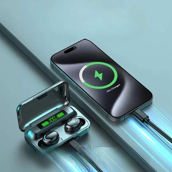 Сенсорные беспроводные наушники TWS BTH-F9-5 Black с Bluetooth, дисплеем и функцией PowerBank