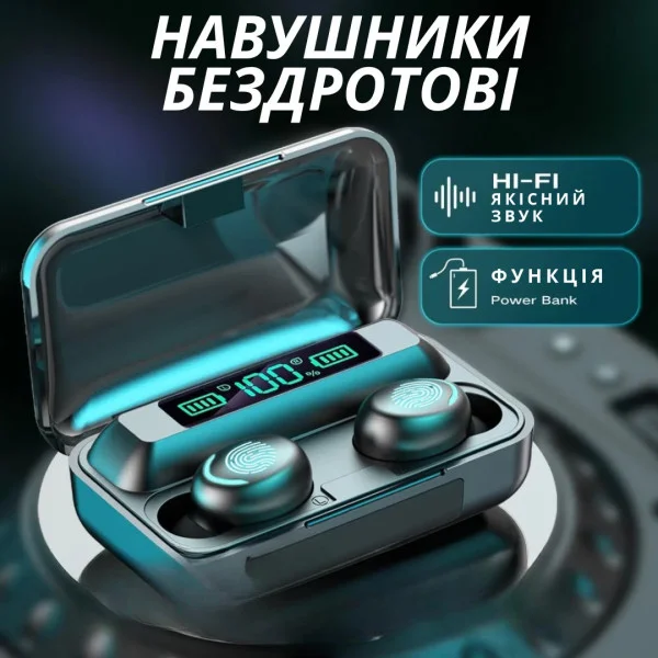 Сенсорные беспроводные наушники TWS BTH-F9-5 Black с Bluetooth, дисплеем и функцией PowerBank