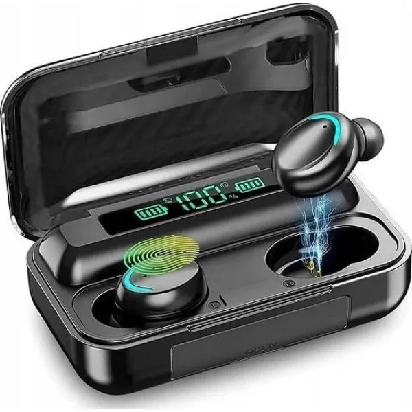 Сенсорные беспроводные наушники TWS BTH-F9-5 Black с Bluetooth, дисплеем и функцией PowerBank