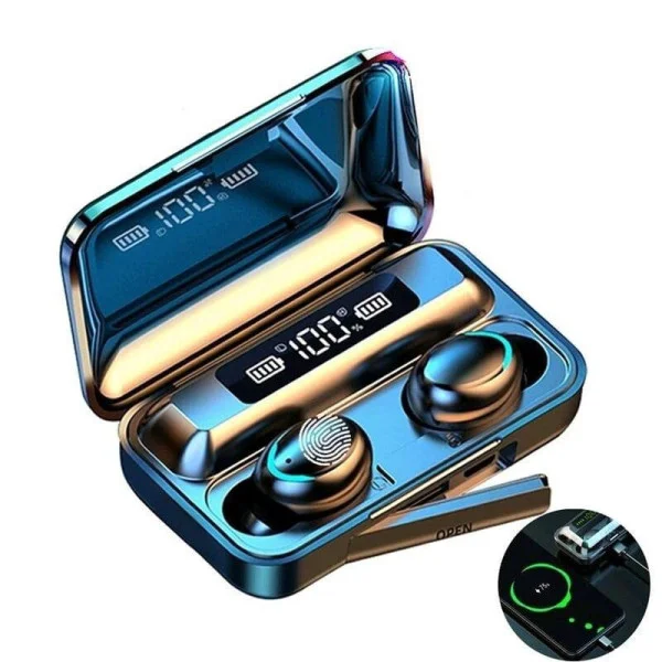 Сенсорные беспроводные наушники TWS BTH-F9-5 Black с Bluetooth, дисплеем и функцией PowerBank