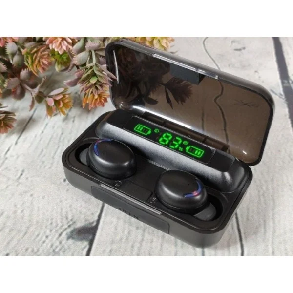Сенсорные беспроводные наушники TWS BTH-F9-5 Black с Bluetooth, дисплеем и функцией PowerBank