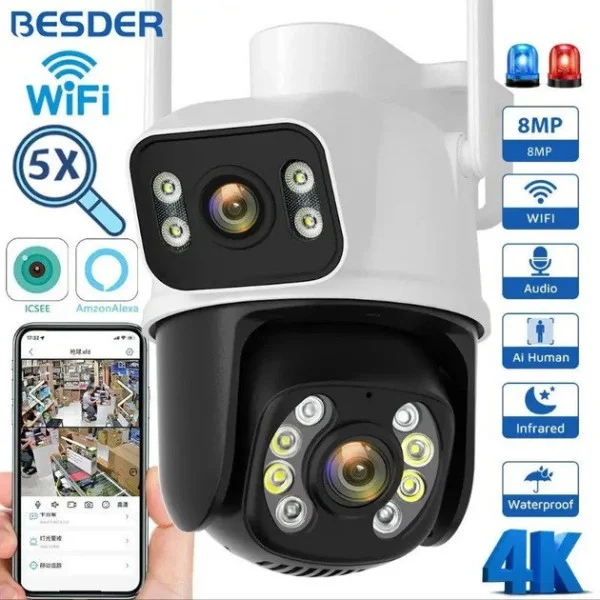 Уличная поворотная Wi-Fi IP-камера A8BQ 6 Мп с LED-подсветкой, датчиком движения, PTZ и аудио