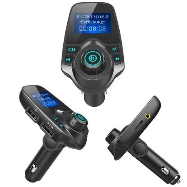 FM-модулятор авто с Bluetooth T10, USB зарядка и LCD экран, черный
