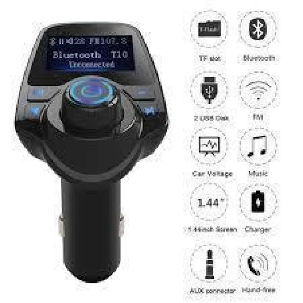 FM-модулятор авто с Bluetooth T10, USB зарядка и LCD экран, черный