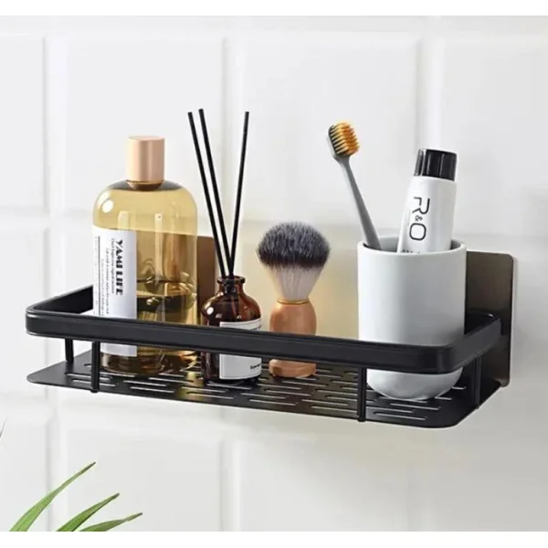 Подвесная настенная полка для ванной комнаты STORAGE RACK AND197 с крючками, черная